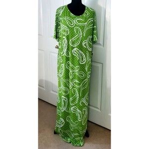 Unbranded Green White Short Sleeve Maxi House Lounging Dress Sz 1X EUC